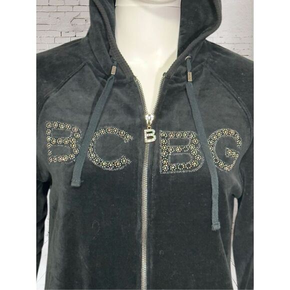 BCBG Black Velour Jeweled Track LOGO Jacket Dead stock Y2K NWT - Picture 2 of 7